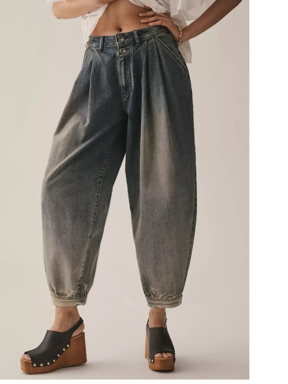 ANTHROPOLOGIE Pilcro Pleated High-Rise Balloon-Leg Jeans 27 NEW with tag